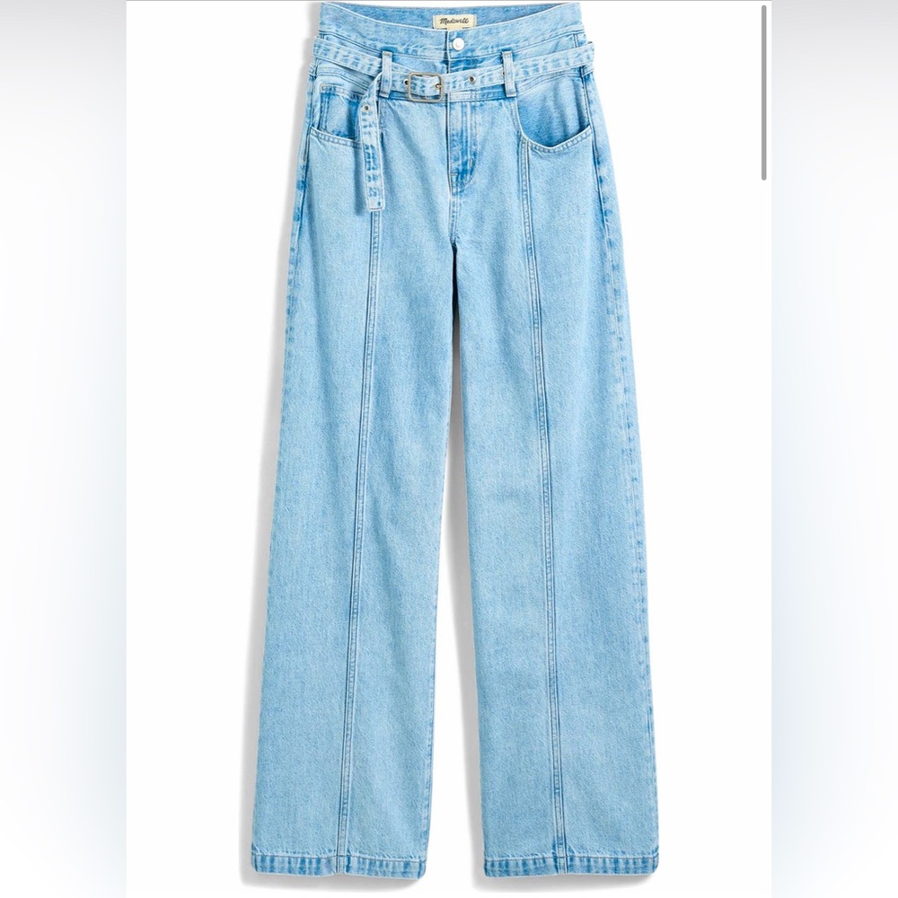 Madewell Belted Baggy Jeans Light Wash High Rise Wide Leg NWT 31